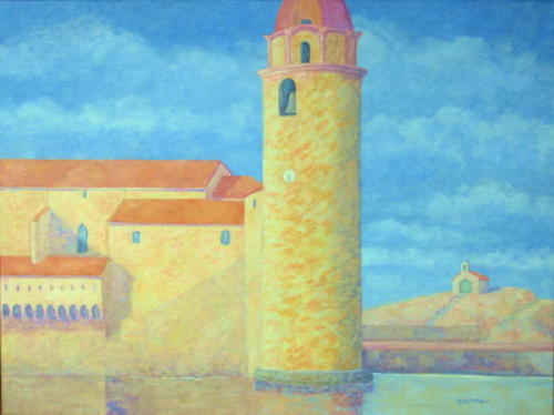 France, Castle and Church, Collioure.40x30.JPG